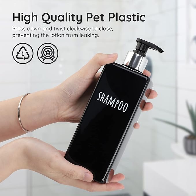 Segbeauty Shower Soap Dispenser Black, 3pcs 16.9oz Empty Refillable Bathroom Press Pump Bottles, 500ml Reusable Plastic Square Shampoo Conditioner Body Soap Dispenser Set for Modern Kitchen Home Decor