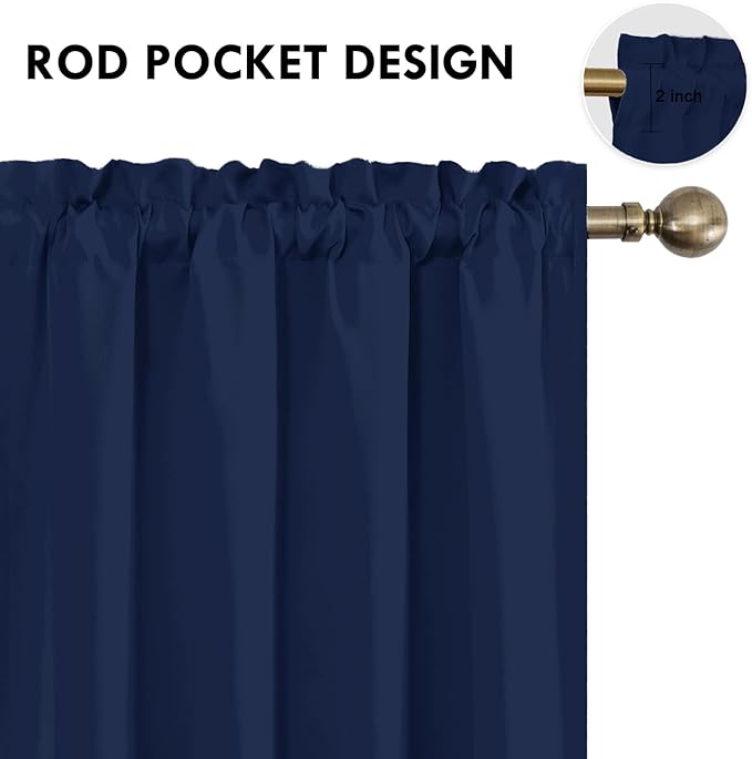 DWCN Navy Blue Blackout Curtains for Living Room 84 Inch Length 2 Panels Set Window Drapes Thermal Insulated Room Darkening Rod Pocket Curtains for Kids Boys Room (W52 x L84 Inch, Navy Blue)