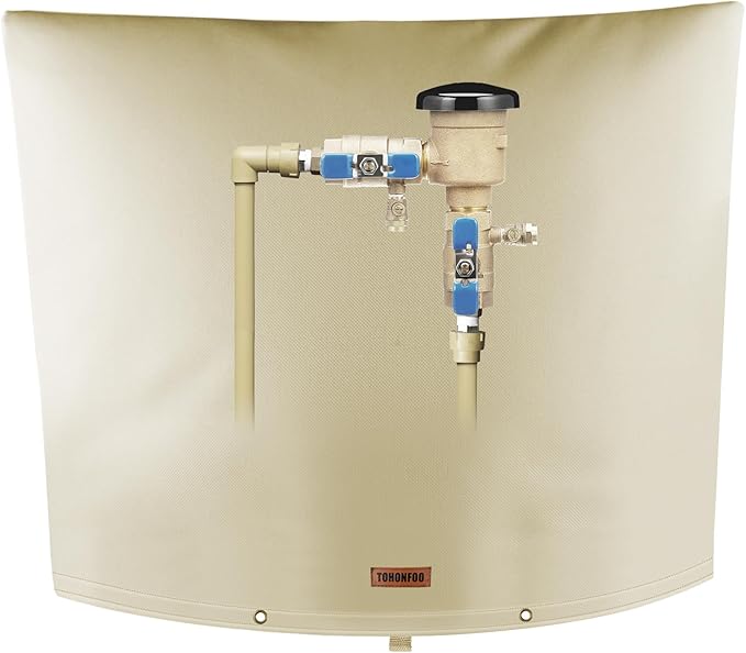 Backflow Preventer Pipe Insulation Cover (5°F) - Irrigation Sprinkler Valve Insulated Pouch - Water Well Pump Cover - Sturdy 5 Layers for Winter Freeze Protection, 28" W x 20" H, Beige