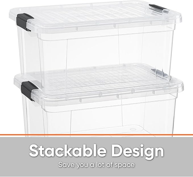 Superio Storage Bins with Lids- 4 Pack, 21 Qt Clear Boxes for Organizing, Stackable Plastic Containers- BPA Free, Non-Toxic, Odor Free, Organizer for Home, Office, Dorm