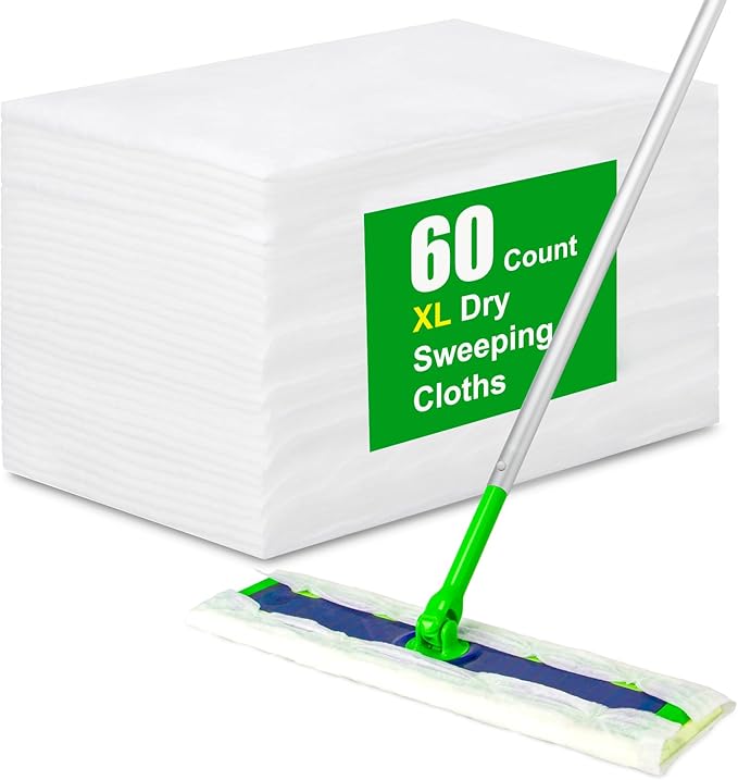 ‌60 Pack Dry Sweeping Cloths for Swiffer Sweeper XL Replacement - Dust-Absorbing Disposable Pads, Non-Washable & Unscented, Compatible with Swiffer XL (Static-Lift, Lint-Free)