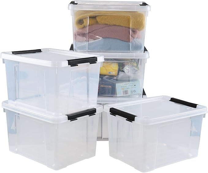 Pekky 22 Qt Clear Plastic Storage Bins with Lids and Wheels, 6 Packs Plastic Latching Container Box for Organizing
