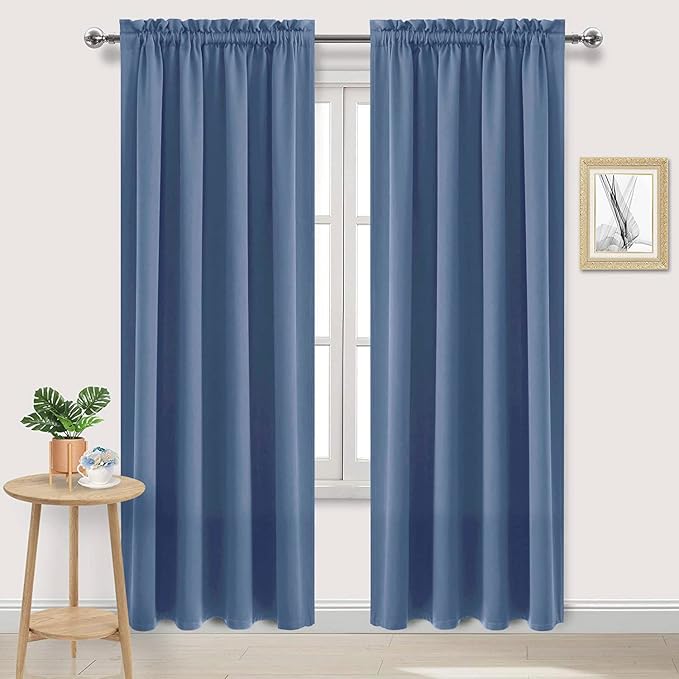 DWCN Blackout Curtains – Thermal Insulated, Energy Saving & Noise Reducing Bedroom and Living Room Curtains, Dusty Blue, W 52x L 84 Inch, Set of 2 Rod Pocket Curtain Panels