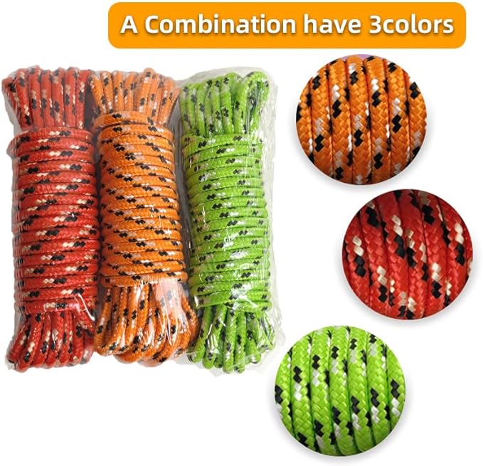 Diamond Braided Polypropylene Rope Nylon Rope Mix Thick Heavy Duty Ropes 1/4 inch 25ft High Strength Rope Perfect for Clothesrope Camping Hiking and Other Outdoor Activities 1/4 25ft 3Pack