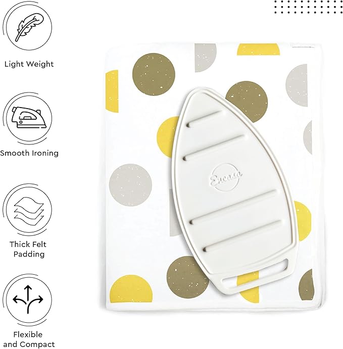 Encasa XO Ironing Mat/Pad (Large 48"x28") with 3mm Padding & Silicone Iron Rest for Steam Pressing on Tabletop or Bed - Heat Resistant, Portable, Quilting & Travel Blanket - Yellow Moon