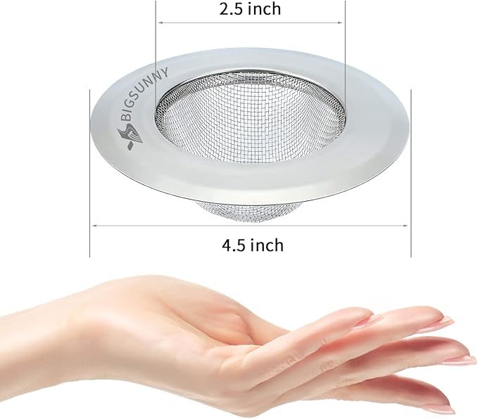 Mesh Sink Strainer Set of 2, MSY BIGSUNNY Stainless Steel Kitchen Sink Strainer Kitchen Drain Strainer with Large Wide Rim 4.5 inch Diameter for Kitchen Sinks