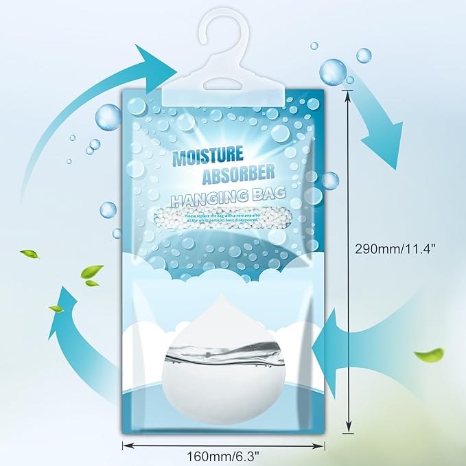 5 Pack Hanging Moisture Absorbers - Fagrance Free Dehumidifier Bags, 8.11 OZ, Removes Moisture & Odors, Humidity Absorber Packs for Closet Bedroom Kitchen