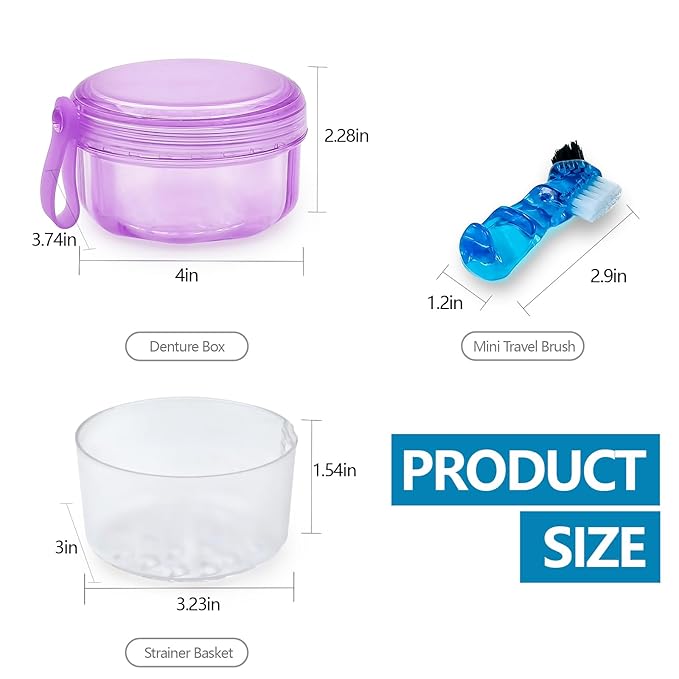 Leakproof Denture Case Purple Denture Soaking Cup False Teeth Container, Dental Denture Bath Holder Storage Box Retainer Cleaner Case for Traveling - Leak Proof and Lid Waterproof