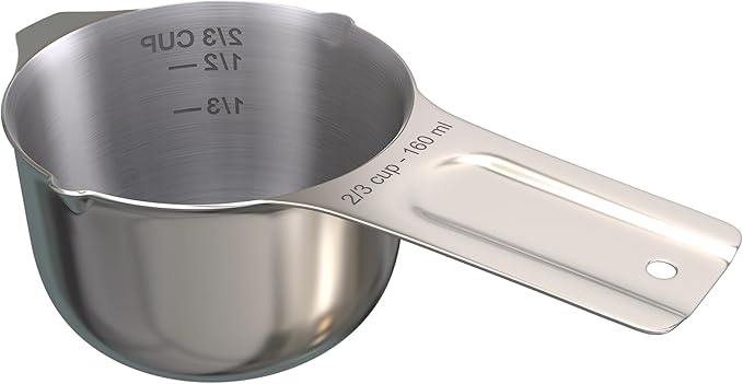 Color Up ⅔ Cup Measuring Cup (160 ml) – Premium Chrome Stainless Steel, Accurate for Wet & Dry Ingredients, Embossed Markings, Easy-Pour Spouts, Dishwasher-Safe, Kitchen Essential
