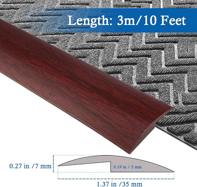 Floor Transition Strip Self Adhesive Carpet & Flooring Transitions Edging Trim Strip PVC Threshold Transitions Suitable for Threshold Height Less Than 5mm (10Ft, Wood Grain Coffee)