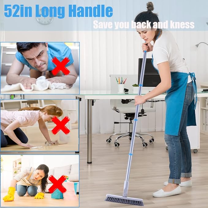 YONILL Grout Brush with Long Handle - Heavy Duty Grout Cleaner Brushes for Tile Floors, Swivel Stiff Bristles Floor Scrubber Cleaning Tool, Floor Scrub Brush for Shower, Kitchen, Baseboards and Corner