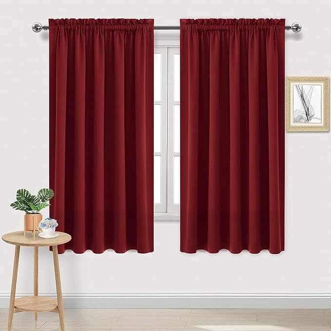 DWCN Burgundy Room Darkening Blackout Curtains - Thermal Insulated Privacy Energy Saving Window Curtain Drapes 42 x 72 inch Length, Set of 2 Bedroom Living Room Curtains