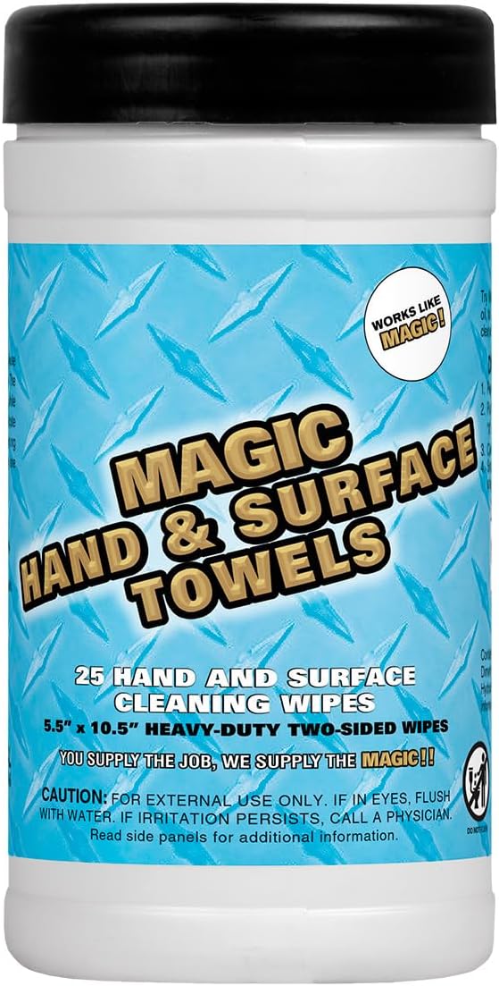 Magic Heavy Duty Cleaning Wipes - Dual Sided Hand & Surface Shop Towels | Professional-grade Cleaning | Waterless | Moisturizing | Cleans Grease, Oil, Dirt, & more (3 Pack | 75 Sheets Total)