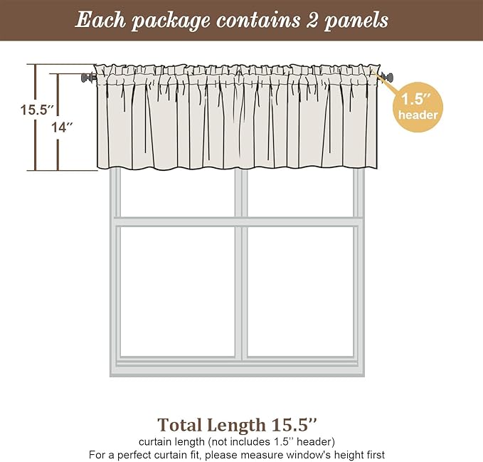 Chyhomenyc Sheer Valances for Windows 2 Pack, Small Valance for Living Room Bathroom Cafe Laundry Basement, Lightweight Rod Pocket Voile Curtain, Mustard Yellow, 42Wx14L Inches