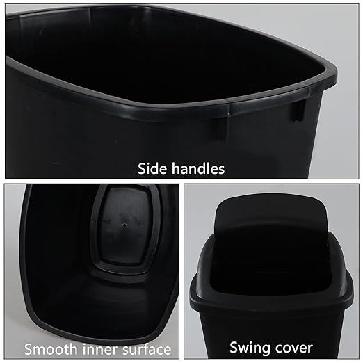 13 Gallon Garbage Can with Swing Lid, Plastic Kitchen Trash Can, 4 Pack, Black