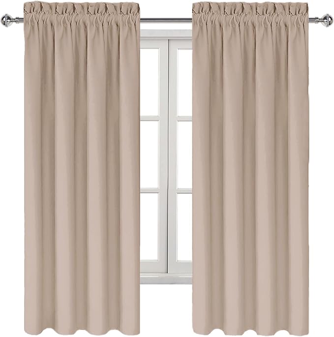 DWCN Blackout Curtains for Living Room Thermal Insulated, Energy Saving & Noise Reducing Bedroom Curtains, Camel, W 42x L 72 Inch, Set of 2 Rod Pocket Curtain Panels
