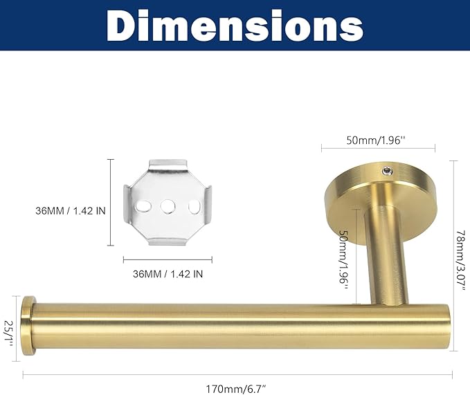 NearMoon Bathroom Toilet Paper Holder, Premium SUS304 Stainless Steel Rustproof Wall Mounted Toilet Roll Holder for Bathroom, Kitchen (2 Pack, Brushed Gold)