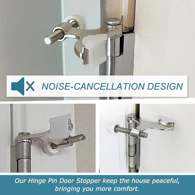 24 Pack Hinge Pin Brushed Nickel Door Stopper, Adjustable Heavy Duty Hinge Pin Door Stop with Rubber Bumper Tips