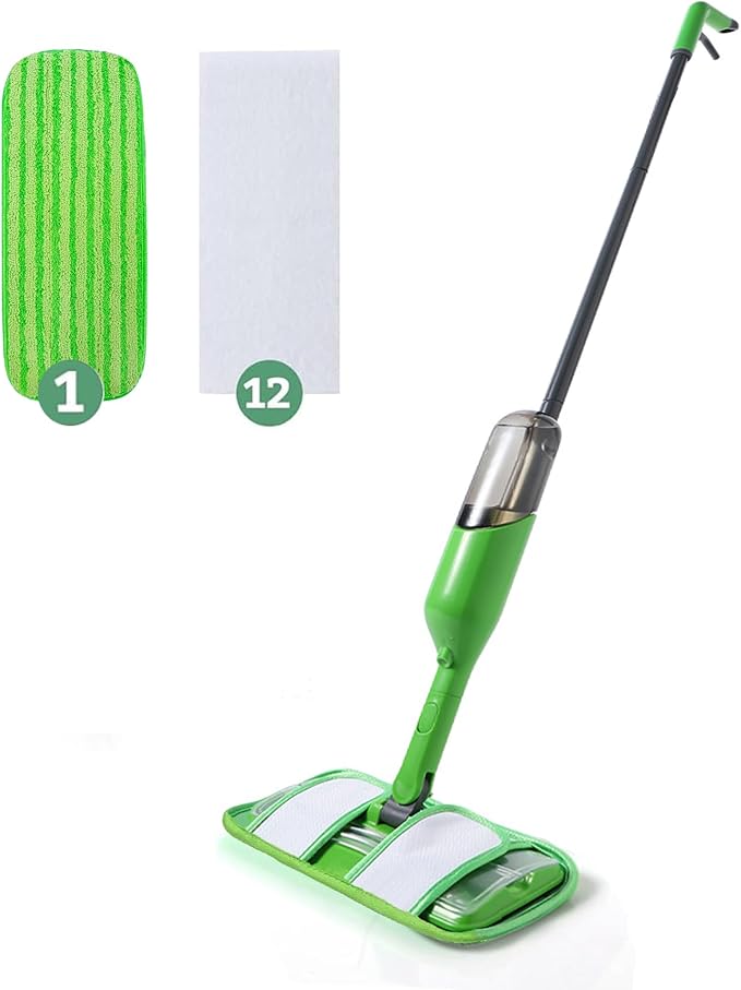 Eyliden Spray Mop - Design for Small Spaces | 12 Disposable Cloths, 1 Reusable Pad, 13 oz Refillable Bottle | Wet Mops for Apartments and Dorms Floors, Lock Tight Design, No Lost Pads - Swivel Head