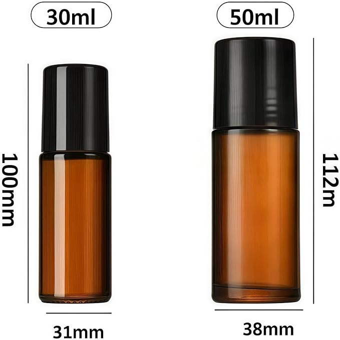 2Pcs Brown Glass Essential Oil Roller Bottles Refillable Roll on Bottles Empty Deodorant Bottle Containers Rollerball Beauty Personal Care Fragrance Cosmetics Tools (50ML)