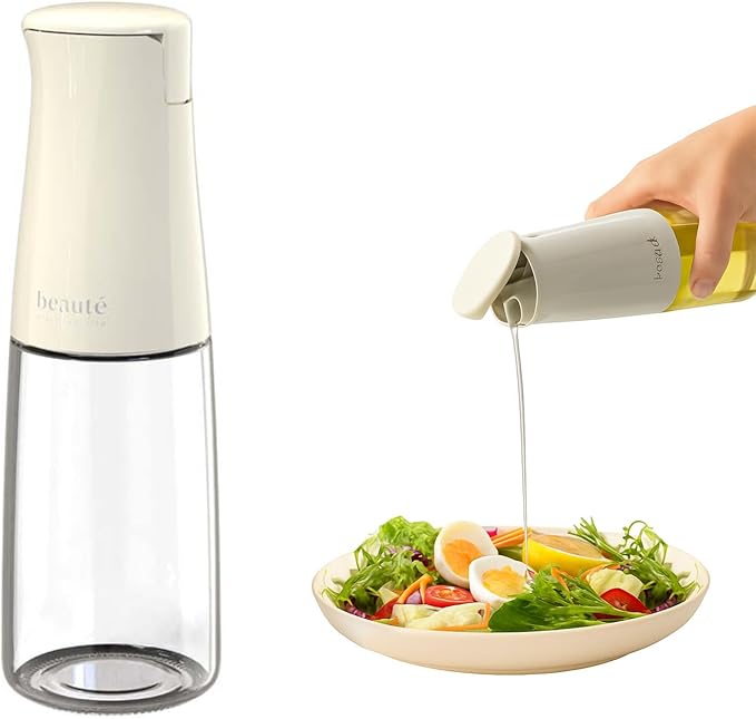 Olive Oil Dispenser Bottle for Kitchen, Auto Flip、Non-Drip、Leak Proof, Oil Bottles for Kitchen, Vinegar Dispenser, Cooking Glass Bottle with 500ml (Cream Yellow)