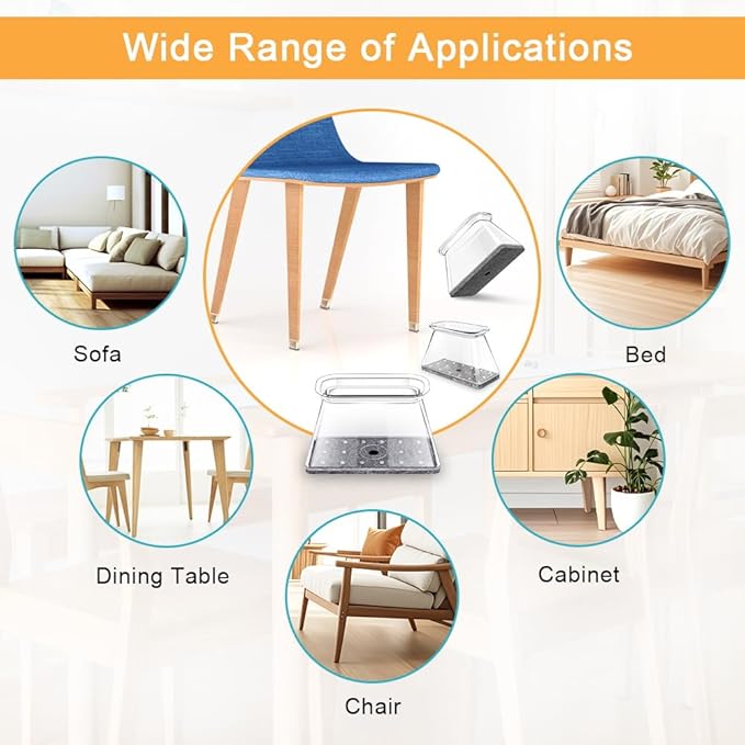 32 Pcs Rectangle Chair Leg Floor Protectors for Hardwood - Silicone Felt Furniture Pads, Scratch/Noise Reducing Covers, Large (Fit Perimeter 5" to 5-7/8")