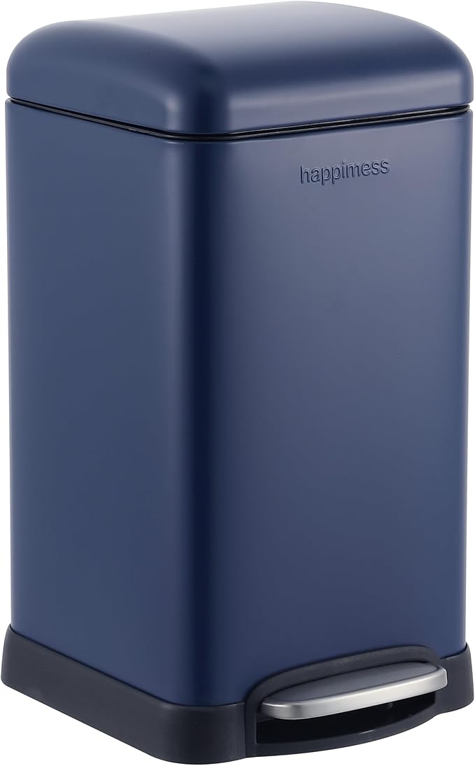 happimess HPM1012F Betty Retro Mini 3.2-Gallon Step-Open Trash Can, Fingerprint Resistant, Modern, Minimalistic for Home, Kitchen, Laundry Room, Office, Bedroom, Bathroom, Denim Blue