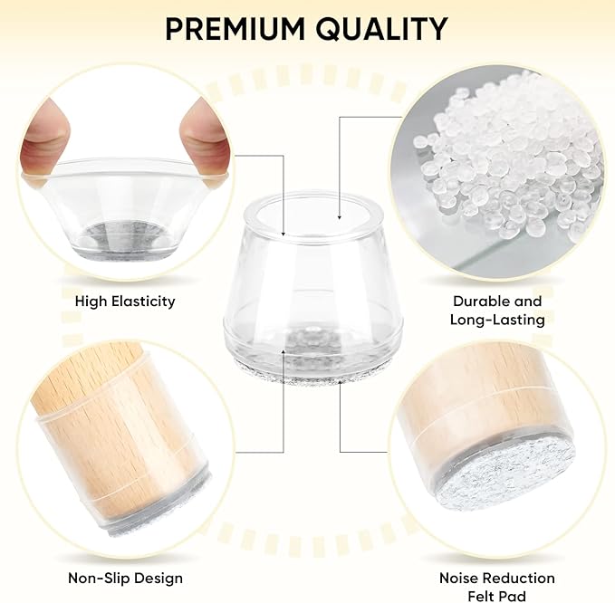 BALEINE 24 Pack Silicone Chair Leg Floor Protectors, Stool Leg Protectors Cap, Non-Slip Chair Leg Caps for Hardwood Floors (Clear & Large, 24 Pack)