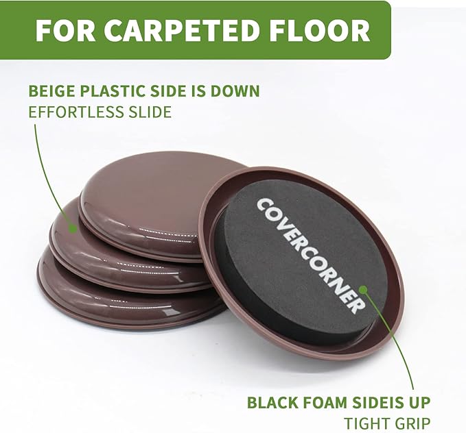 Furniture Sliders for Carpet 8 PCS - 4 3/4 inch Furniture Moving Slider Chair Legs Floors Protectors– Move Your Furniture Easy & Safely(for Carpet) Brown
