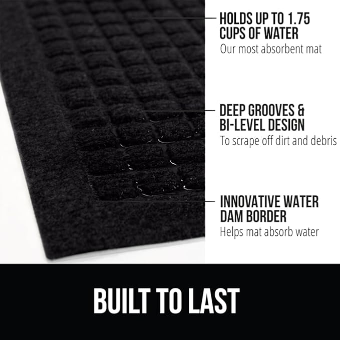 GORILLA GRIP Front Door Mat, Indoor Outdoor Ultra Absorbent HydroAbsorb Doormat, Absorbs Up to 1.7 Cups of Water, Stain and Fade Resistant, Rubber Backing Doormats, Captures Dirt, 29x17 Black