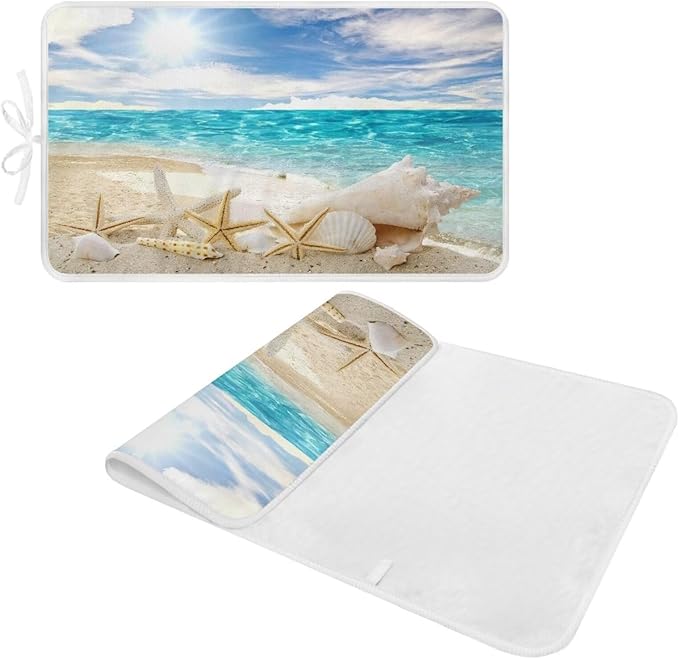 Ironing Mat Hawaiian Beach Heat Resistant Ironing Blanket Thick Portable Travel Ironing Pad for Table Top Washer and Dryer,Large Foldable Ironing Padding 32 x 16 Inch