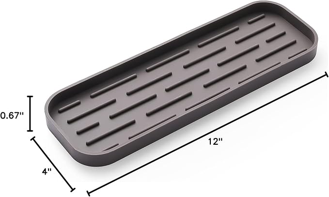 Silicone Kitchen Sink Organizer Tray for Multiple Usage,Eco-Friendly Sponges Holder for Kitchen Bathroom Counter or Sink,Dish Soap Dispenser,Scrubber,Bottle,Cup (Coffee, 12"×4")