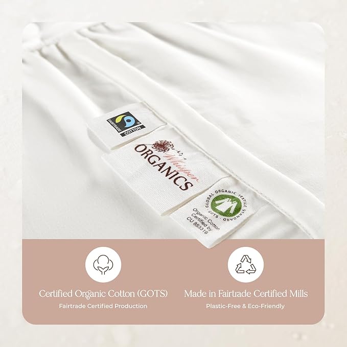 100% Cotton Organic Mattress Pad - Breathable & Cooling Mattress Protector Full Size - Premium 300GSM Quilted and Noiseless Machine Washable Organic Mattress Protector (White, Full)