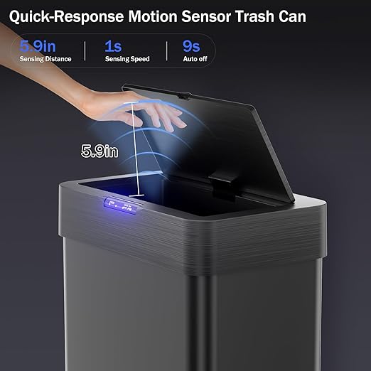 TLSUNNY 18.5 Gallon Motion Sensor Trash Can,Touchless Automatic Garbage Can,Brushed Stainless Steel Smart Bin,with Bag Holder,Soft Close Lid,for Kitchen,Office,RV,Bedroom,Living Room (Black, 70L)