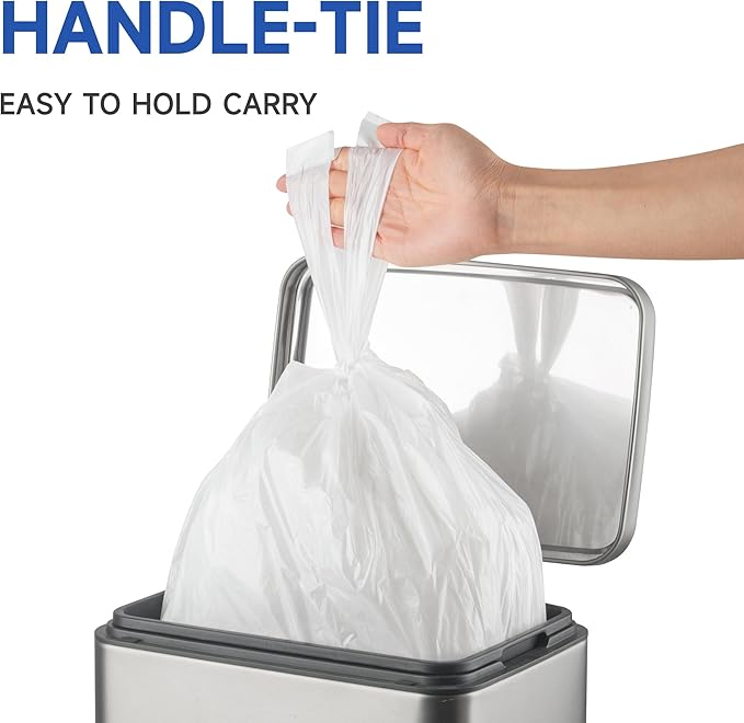Small Trash Bags with Handles 8 Gallon 40 Count White - Ocean Plastic Upcycling - Plastic Garbage Bags, Can Bin & Waste Basket Liner for Kitchen, Bathroom, Office and Pets