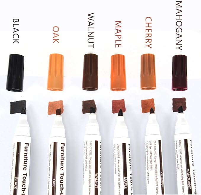 Furniture Repair kit, Wood Scratch Cover Markers*6 and Wax Filler Sticks*6 with Sharpener- 13Pack, Furniture Markers Touch Up Kit for Cover Ups Wooden Floors, Tables, Desks, Carpenters, Stains