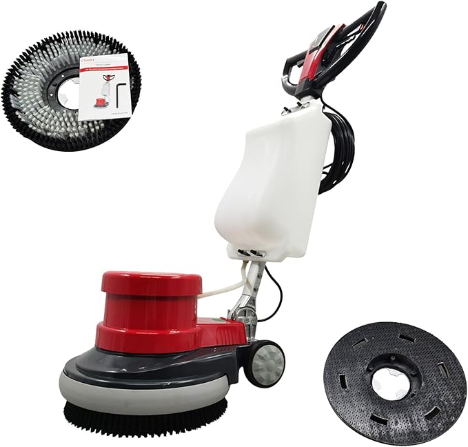 1100W Red Floor Polisher Commercial Floor Cleaner Polishing Machine Carpet Buffer Scrubber with 3gal Water Tank and 17" Base 154Rpm AC110V