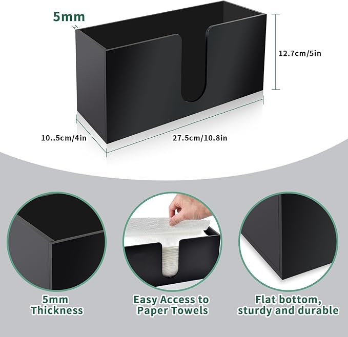 2Pack Paper Towel Holder Countertop, Black Acrylic Napkin Dispenser, Multifold Paper Towel Dispenser for Z-fold C-fold MultiFold Trifold-Bathroom Toilet Kitchen Restaurant