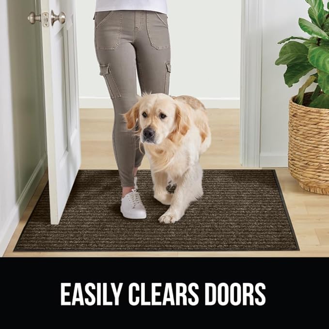 GORILLA GRIP Traffic Guard Door Mat, 72x48, Heavy Duty Welcome Mats, Commercial Office Space Doormat, Waterproof, Fade Resistant, Strong Rubber Backing, Low Profile, Shoe and Boot Scraper, Brown