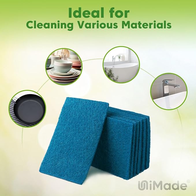 Non-Scratch Scouring Pads, 96Pcs Household Scour Pads for Kitchen, Garage and Outdoors, Reusable Dish Scrubber Pads for Pan and Metal Grill - Blue