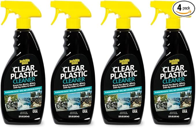 Invisible Glass 92084-4PK Clear Plastic Cleaner for Cars, Motorcycles, RVs, Boats, Helmet Visors, Golf Carts, Acrylic and Vinyl Windows, Streak-Free, Haze-Free, Removes Static, 22 Fl Oz, Pack of 4