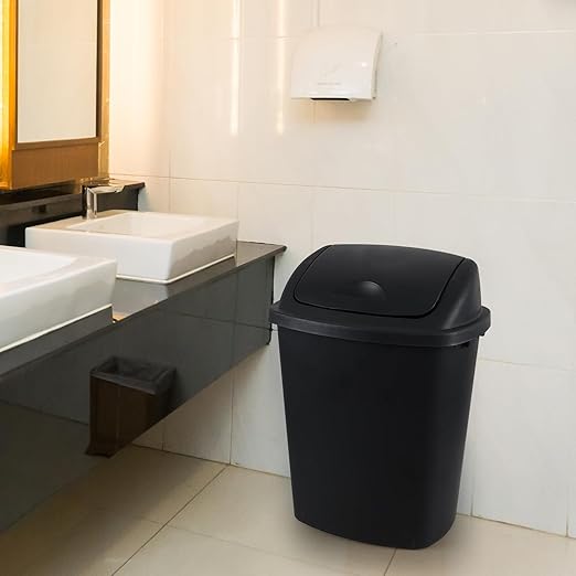 10 Gallon / 40 L Swing Lid Kitchen Trash Can, 4-Pack, Office, College, Classroom Garbage Bins, Plastic Waste Basket, Black