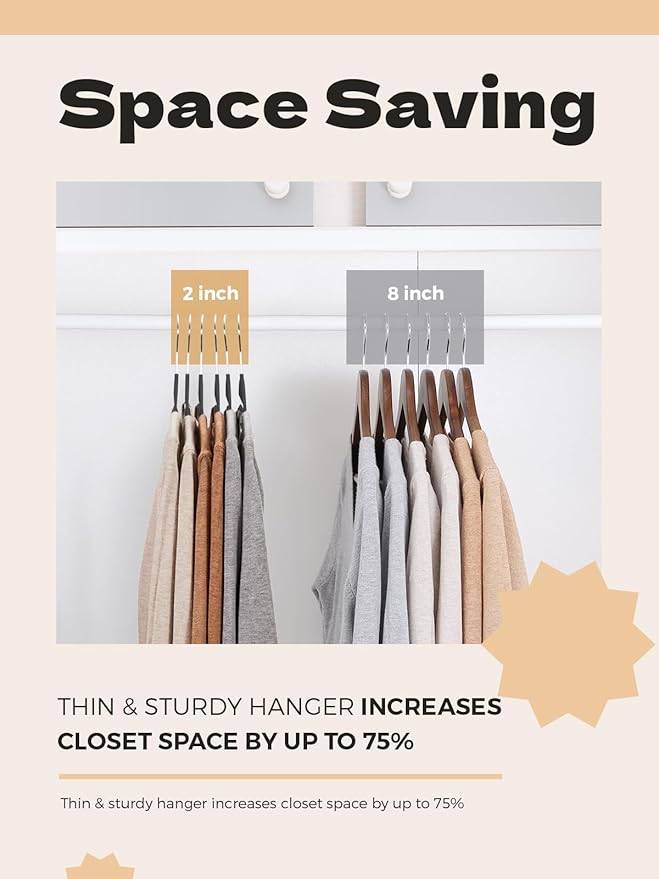 HOUSE DAY Black Plastic Hangers 50 Pack, Slim Space Saving, Non Slip Hangers with Rubber Pads, Sturdy Coat Hanger for Closet, S-Shaped Clothes Hanger for Shirt, Suit, Pant, Skirt