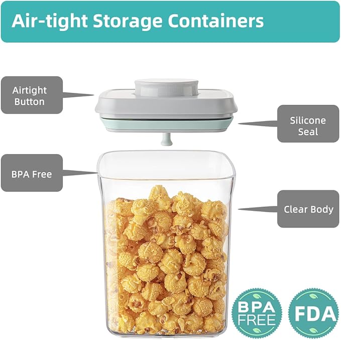 Ankou Airtight Container Set (1000ml 4 Pcs) Stackable One Press Openning Food Containers for Snacks Sugar Salt Herbs Spices Coffee Bean Formula Popcorn BPA-Free Tight Seal - Clear (1.0 QT * 4)