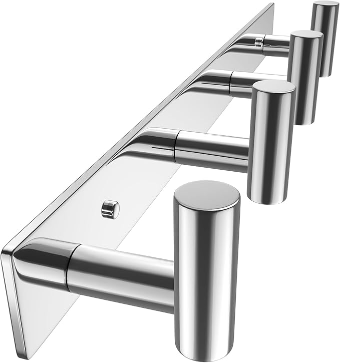 VAEHOLD Hat and Coat Wall Mount Rack - Hooks for Robes, Bags, Keys, and Towels - Bathroom Towel Hanger Organizer (Polished Chrome, “T“ Shape 4 Hooks 1 Pack)