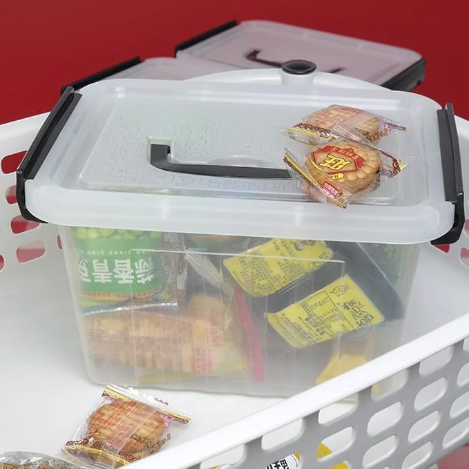 Asking Plastic Latching Box with Black Handle, Lidded Storage Bins, 6 Packs, 3 Quart