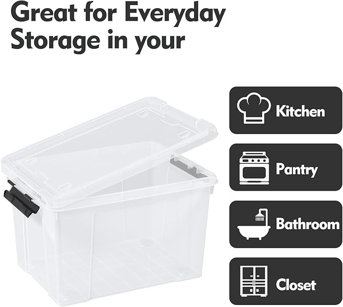 4-Pack Plastic Storage Bins with Lid, Latching Stackable Utility Tote, 35 Quart, Clear
