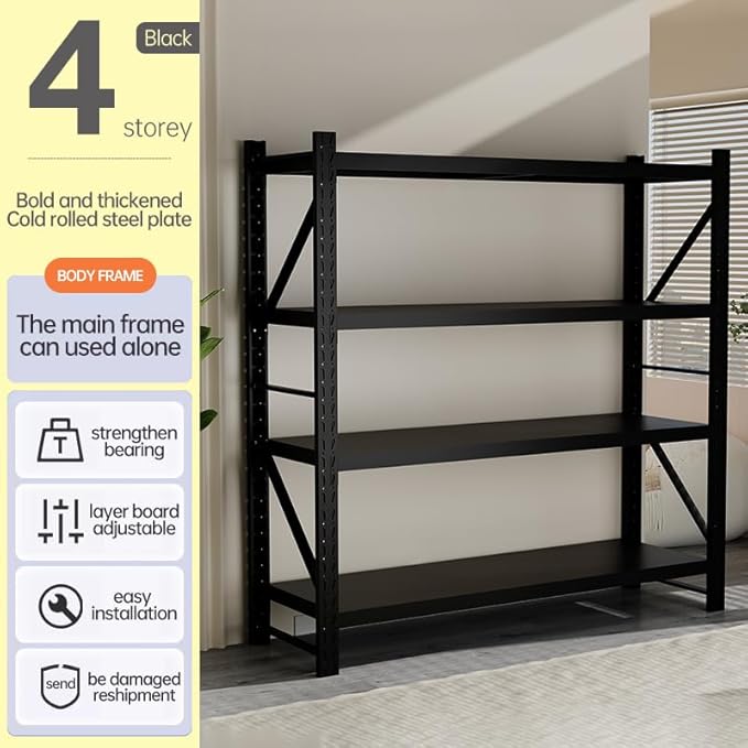5000lbs Load Capacity,Heavy Duty 4-Tier Steel Shelving Unit, Adjustable Industrial Storage Rack for Garage Warehouse (Black, W78.74*D23.62*H78.74)