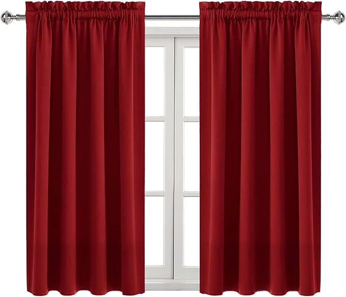 DWCN Christmas Burgundy Room Darkening Blackout Curtains - Thermal Insulated Privacy Energy Saving Window Curtain Drapes 42 x 54 inch Length, Set of 2 Bedroom Living Room Curtains