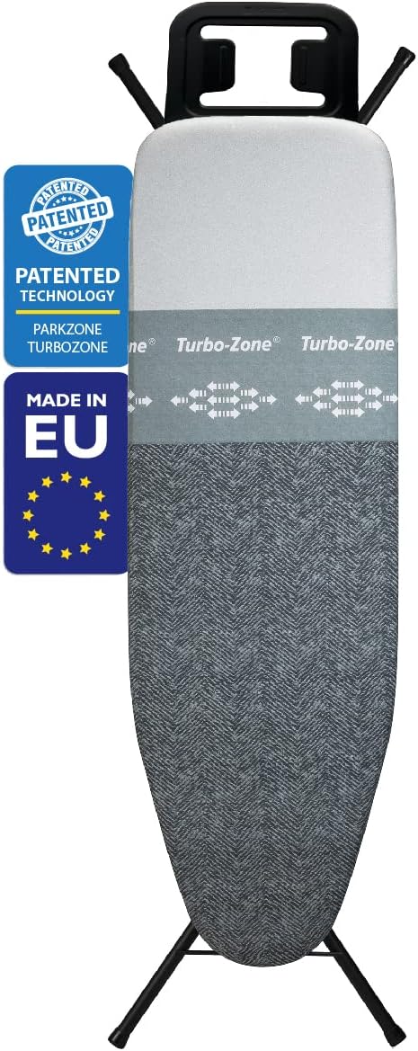 Bartnelli Classic Ironing Board with New Patent Technology | Made in Europe Iron Board with Patent Fast-Glide Zone, 4 Layer Cover & Pad, Height Adjustable, Safety Iron Rest, 4 Premium Steel Legs